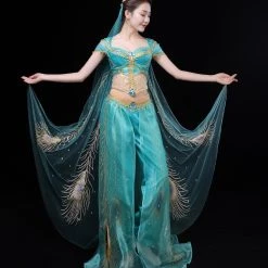 2020 Movie Aladdin Princess Jasmine Green Suit Cosplay Costume