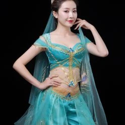 2020 Movie Aladdin Princess Jasmine Green Suit Cosplay Costume -Game Costumes Sales COS 009 04 90
