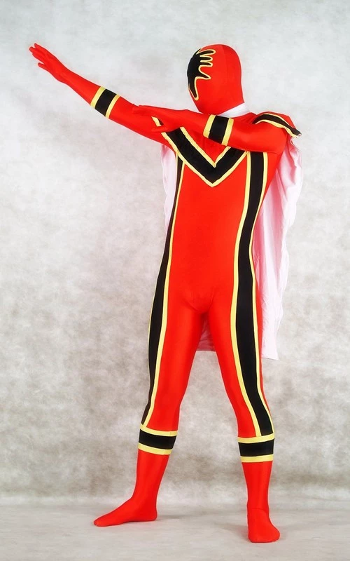 Red And Black Spandex Power Rangers Superhero Zentai Bodysuit Costume 4 Red And Black Spandex Power Rangers Superhero Zentai Bodysuit Costume - Image 2